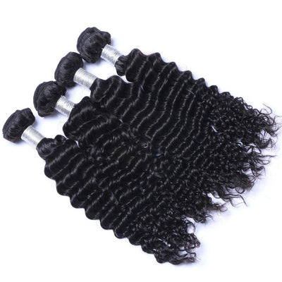 Brazilian Deep Wave Curly Hair 3 Bundles with Closure Free Middle 3