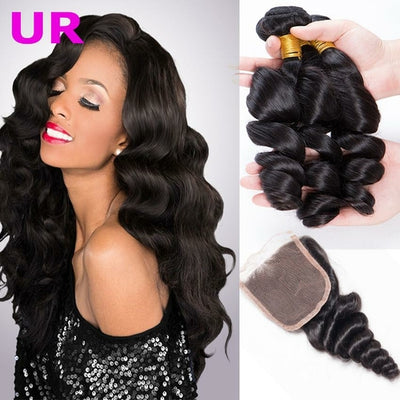 10a grade brazilian hair loose wave bundles with closures human hair