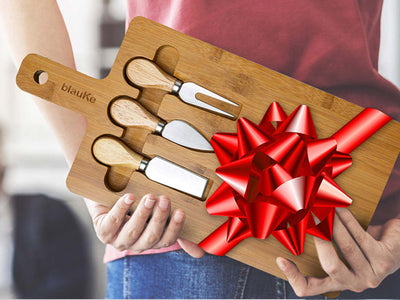 Bamboo Cheese Board and Knife Set - 12x8 inch Charcuterie Board with