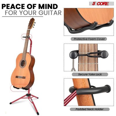 5 Core Guitar Stand Floor Adjustable Heavy Duty w Neck Holder for Acoustic Electric Classic Bass-3