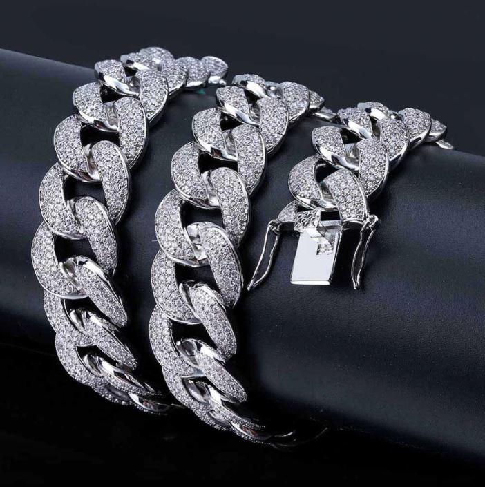 COLT 12MM Cuban Chain | 961751 featuring luxurious Cubic Zirconia stones on brass and copper metal.