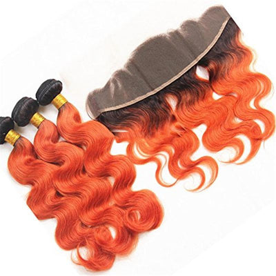 10A Grade Orange #1B/350 Body Wave BUNDLES with CLOSURES & FRONTALS