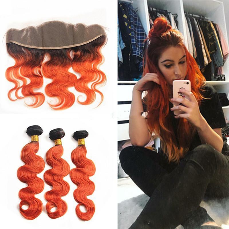 10A Grade Orange #1B/350 Body Wave BUNDLES with CLOSURES & FRONTALS
