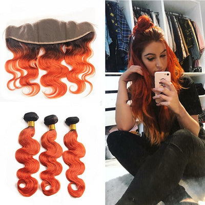 10A Grade Orange #1B/350 Body Wave BUNDLES with CLOSURES & FRONTALS