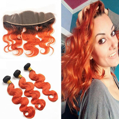 10A Grade Orange #1B/350 Body Wave BUNDLES with CLOSURES & FRONTALS