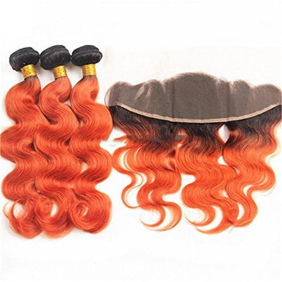 10A Grade Orange #1B/350 Body Wave BUNDLES with CLOSURES & FRONTALS