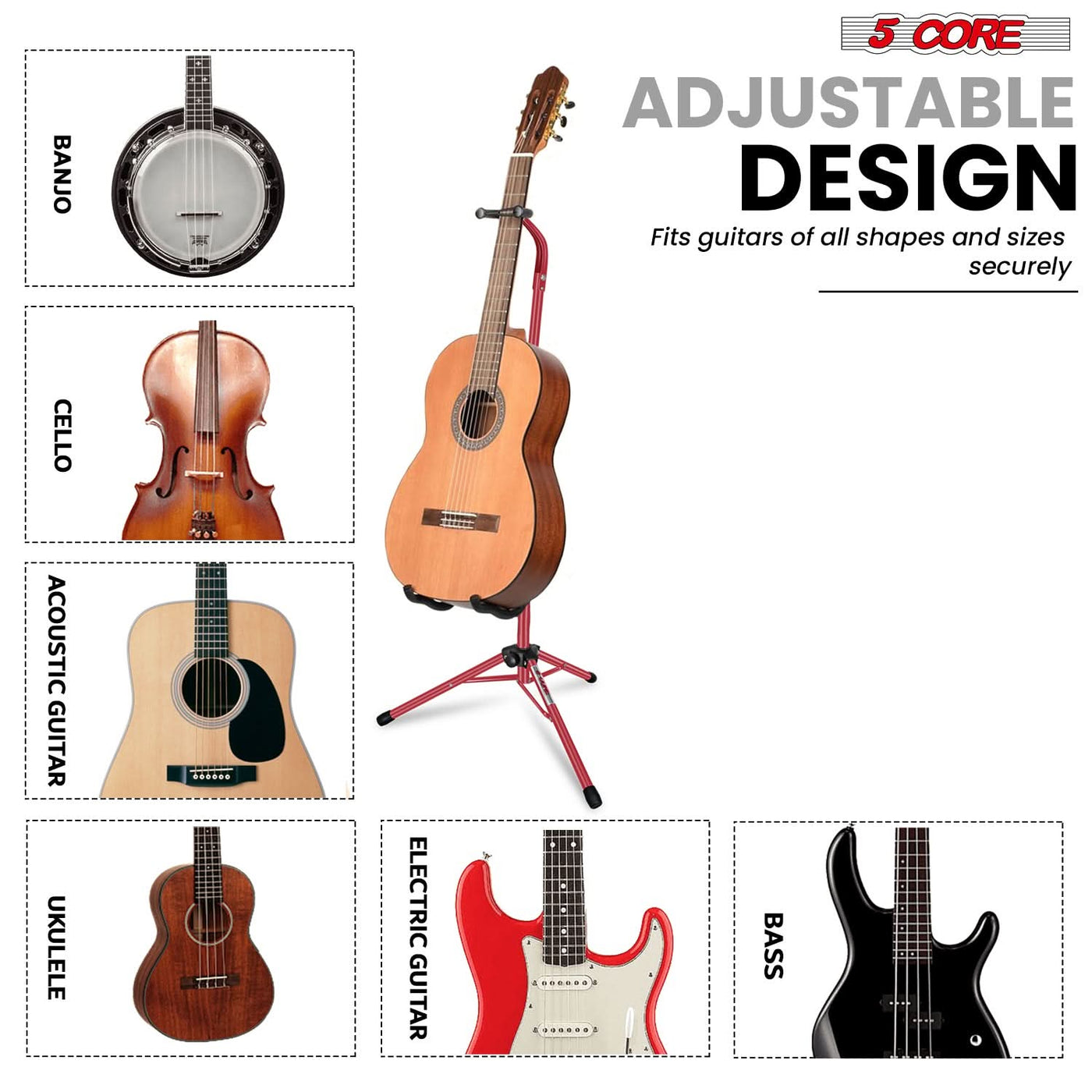 5 Core Guitar Stand Floor Adjustable Heavy Duty w Neck Holder for Acoustic Electric Classic Bass-2