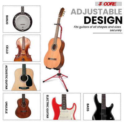 5 Core Guitar Stand Floor Adjustable Heavy Duty w Neck Holder for Acoustic Electric Classic Bass-2